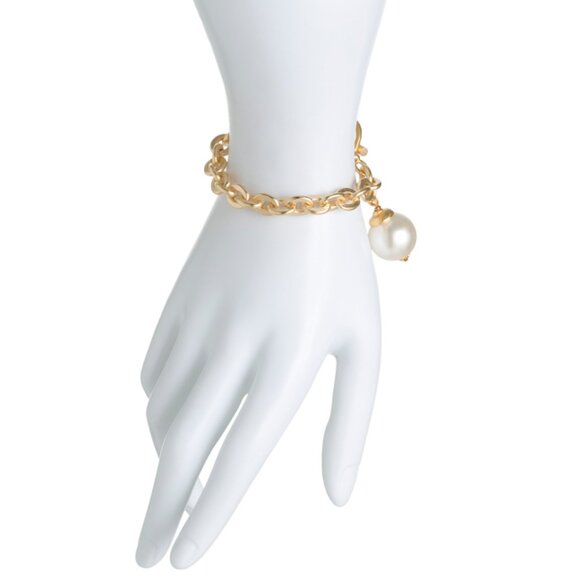BEN AMUN Gold Made In Usa 24kt Gold Plated Pearl Chain Toggle Bracelet - Picture 2 of 2